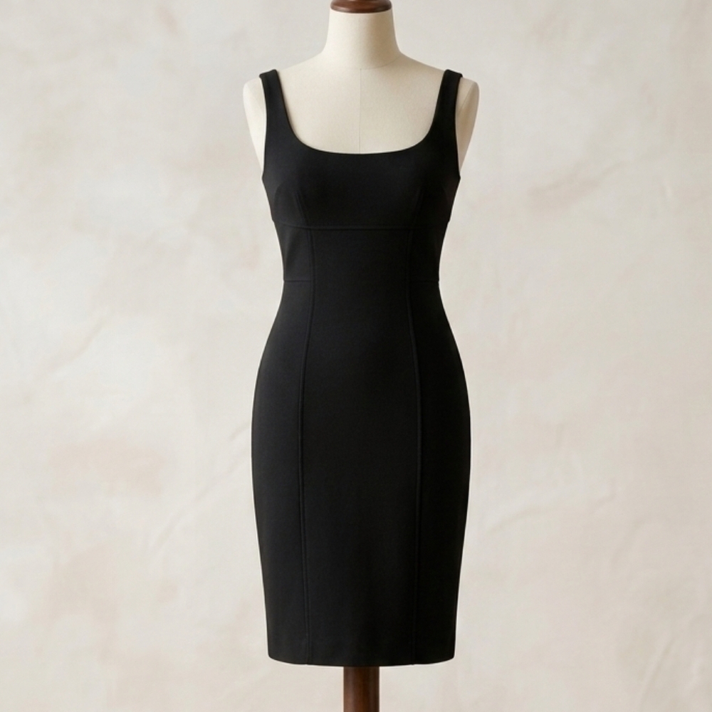 Diane von Furstenberg Black Square Neck Scoop Back Sheath Dress Size 6